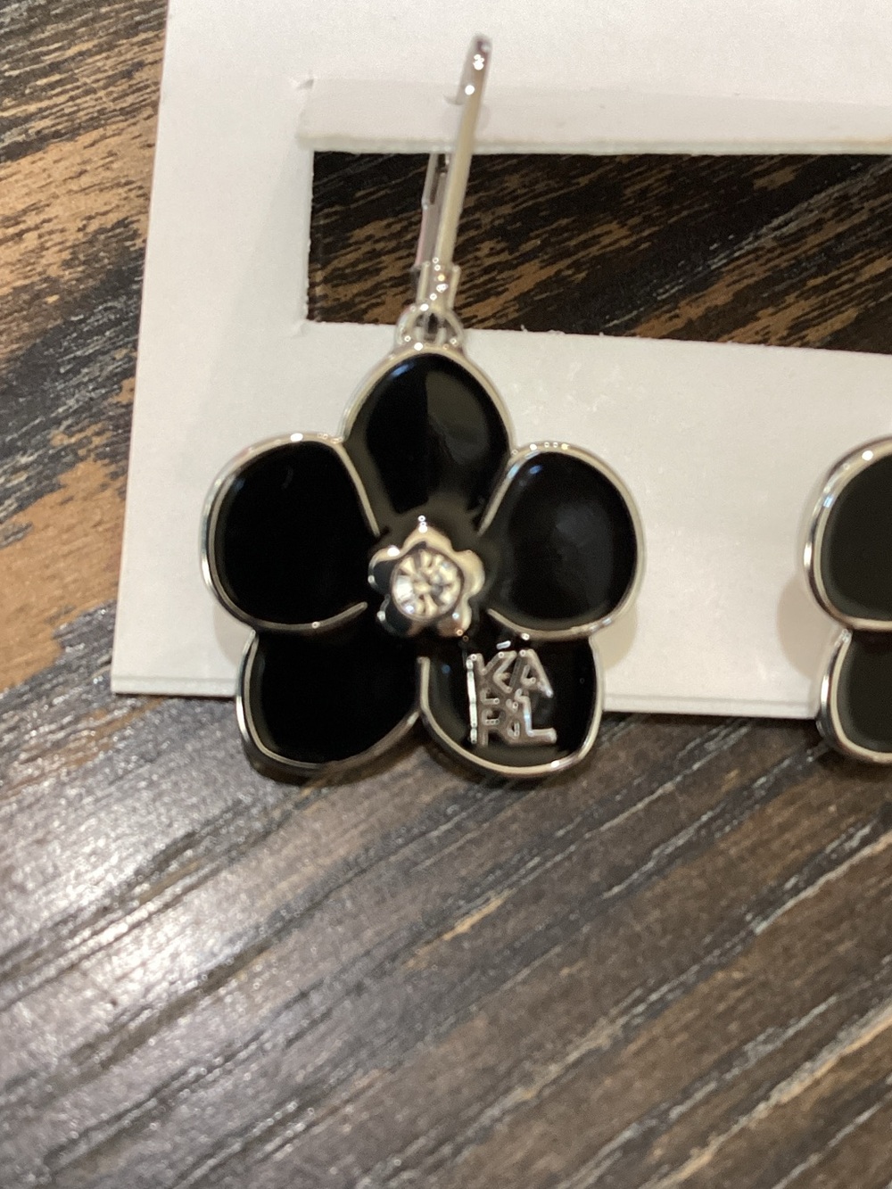 Karl Lagerfeld Black Flower Drop Earrings with Silver KARL - Picture 4 of 4